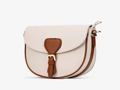 Geanta dama crossbody bej deschis cu maro din piele texturata